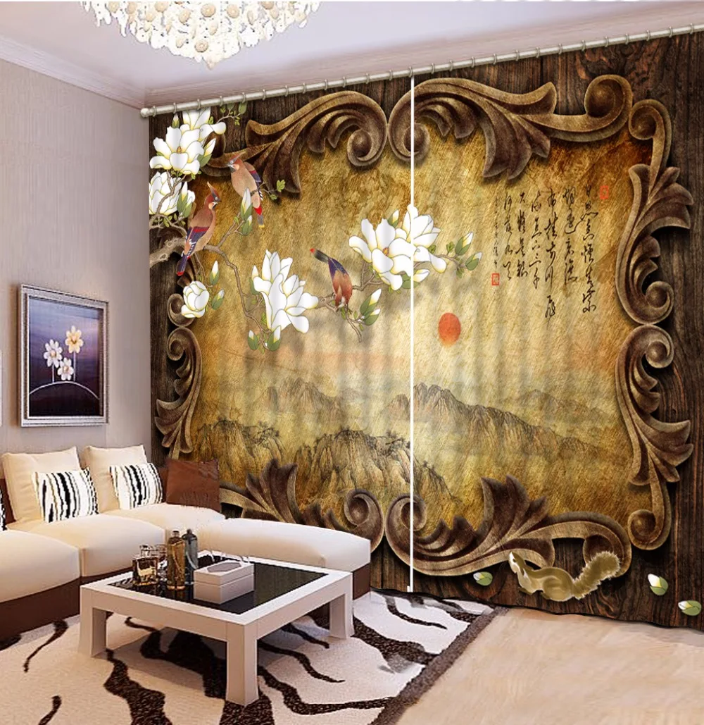 customize luxury 3d curtains Creative Retro Carving Flowers blackout for the bedroom kitchen window | Дом и сад