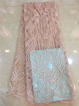 

Latest Light Blue Tulle Lace Fabric High Quality Europe Pink America Fashion Fabric With Sequins Embroidery French lace Fabrics