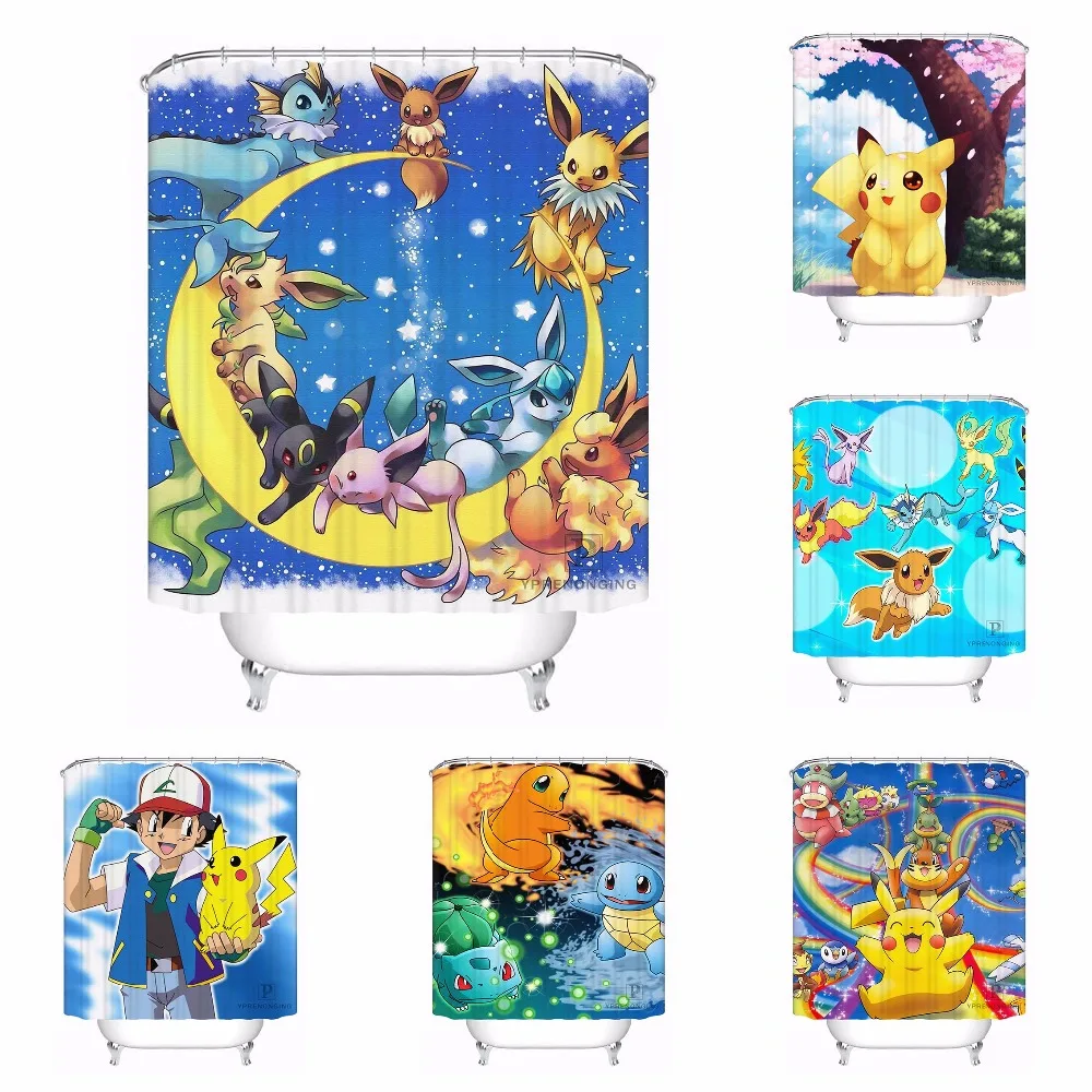Custom Waterproof Shower Curtain Pikachu and Friends in the Fall