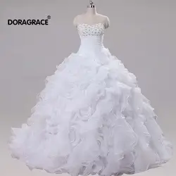 Doragrace vestido de noiva индивидуальный заказ милое, без рукавов, с кружевом, на шнуровке, из органзы 3D цветочный Свадебные и Бальные платья