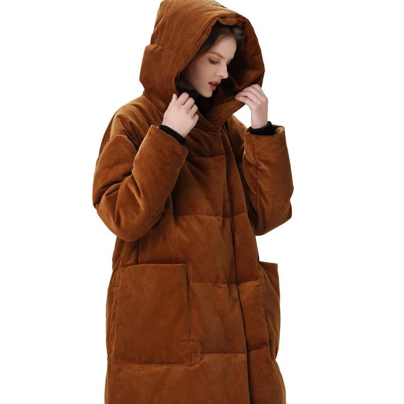 

Winter simple type Big pocket and hooded thick 90% white duck down women long jacket causal warm parkas Surprise or gift to mum