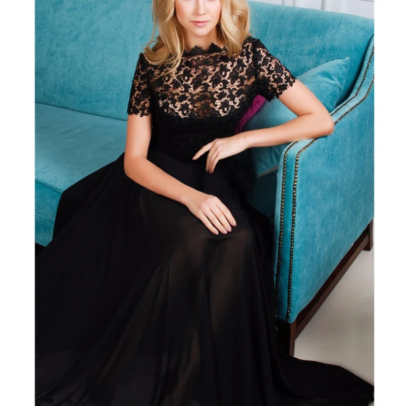 Женское длинное шифоновое платье с кружевом и круглым вырезом|dress summer|summer styledress