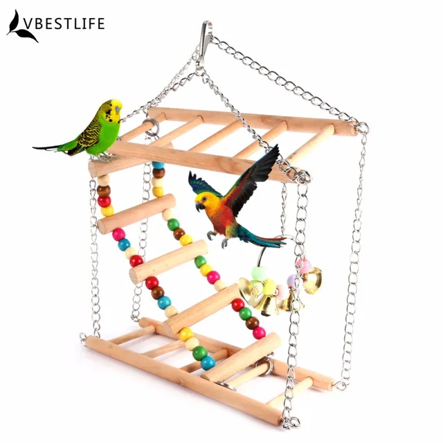 Parrots Toys Bird Swing Exercise Climbing Hanging Ladder Bridge Wooden Rainbow Pet Parrot Macaw