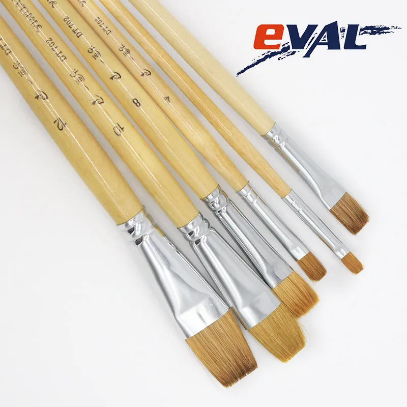 Goede Eval 6 Stks Hout Wezel Art Levert Aquarel Kwast Pen Set Voor Tekening Olie Accrylic Schilderij Borstels Platte Vorm NIEUWE