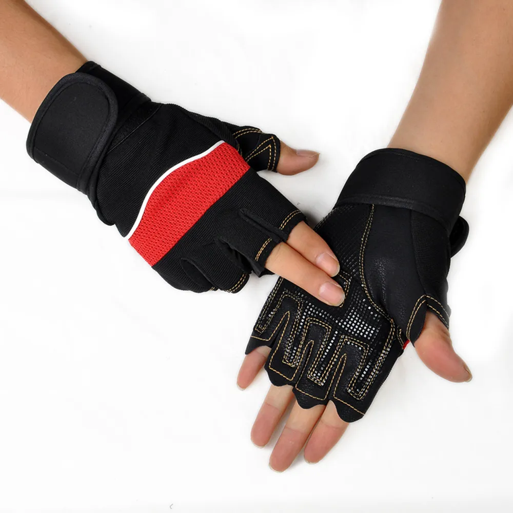Открытый Спорт тренажерный зал тренировки кожа ткань удобные дышащие перчатки половина пальца для велосипедистов путешественников фитнес 15 - Цвет: Red