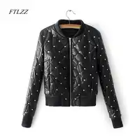 Women Pu Leather Jacket Coat 2018 Autumn Spring Fashion Cool Rivets Zipper Streetwear Female Warm Cotton Short Coat