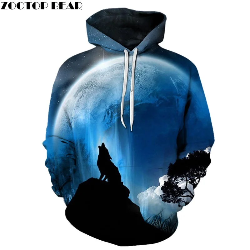 

Moon Wolf Hoodies 3D Brand Hoodies Men Sweatshirts Fashion Pullover Casual Tracksuit 6XL Quality Cool Hoodie Male Printed Coats
