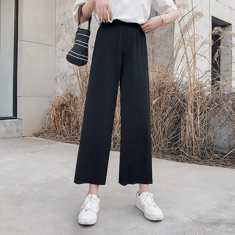 

2019 Summer Women Broad Legs Girls Thin High Waist Trousers Harajuku Solid Chiffon Harem Pants Streetwear Korean Flare Pant