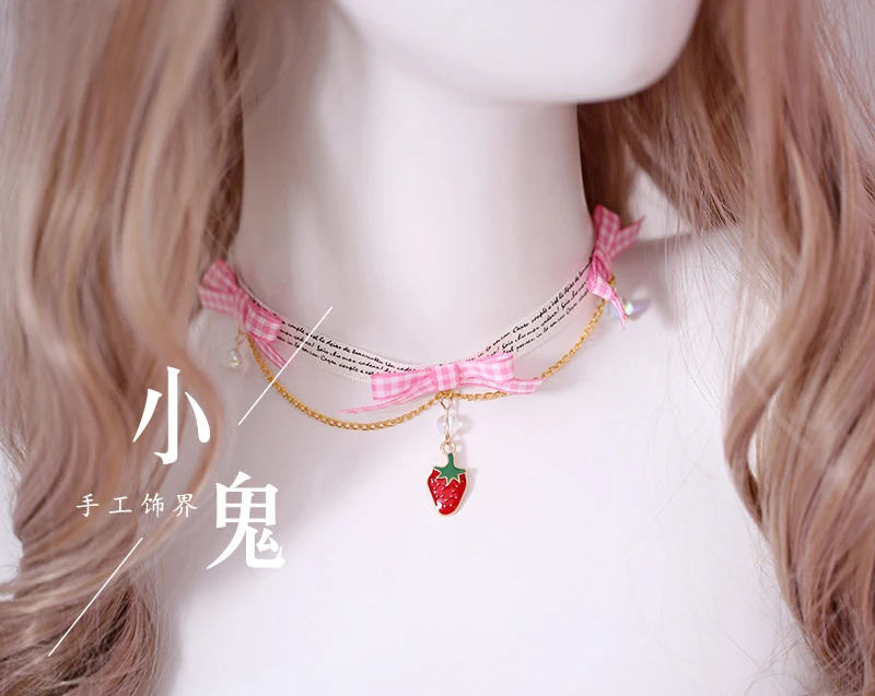 7 necklace Сладкий сельская сетка клубника мягкие кружева Лолита волосы "Лолита" обруч японская сестра KC соломенная шляпа головная повязка край - Цвет: 7 necklace