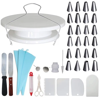 

IVYSHION 40pcs Cake Turntable Cake Decorating Tools Set Cake Stand DIY Baking Tools Kitchen Display Stand Icing Tips Spatula Set
