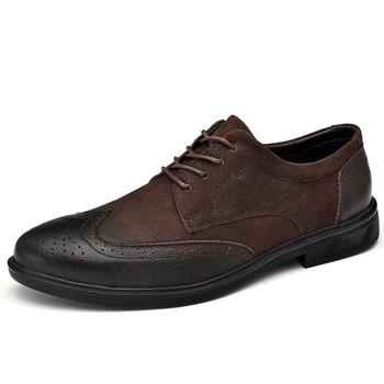 

2019 New Retro Bullock Design Men Classic Genuine Leather Business Formal Shoes Pointed Toe leather shoes Men Oxford Dress Shoes