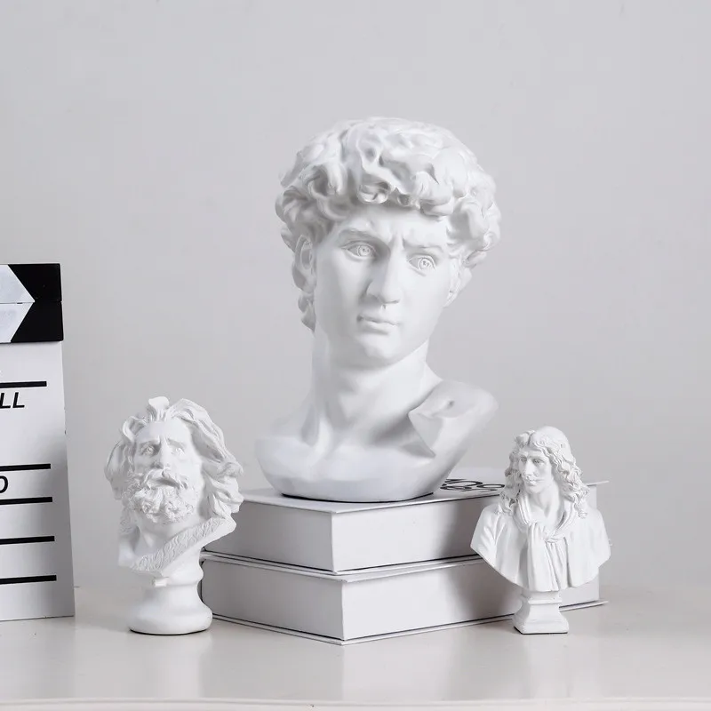 Billige Harz Figur Statue Gips Figur Dekoration Große Kunst Requisiten Porträt Skulptur Modell Menschlichen Kopf Ornament Geschenk Hause Dekoration