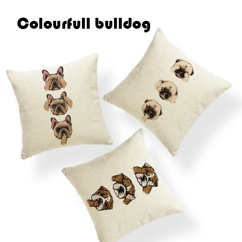 

Comfortable Cartoon Puppy Pug Print Cushion Covers British Bulldog Sloth Cat Throw Pillows Football Room Small Decor Home