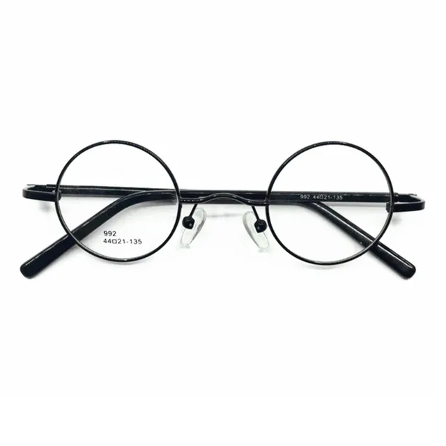 Vintage 44mm Round Eyeglass Frames Spring Hinges Metal Black Full Rim 