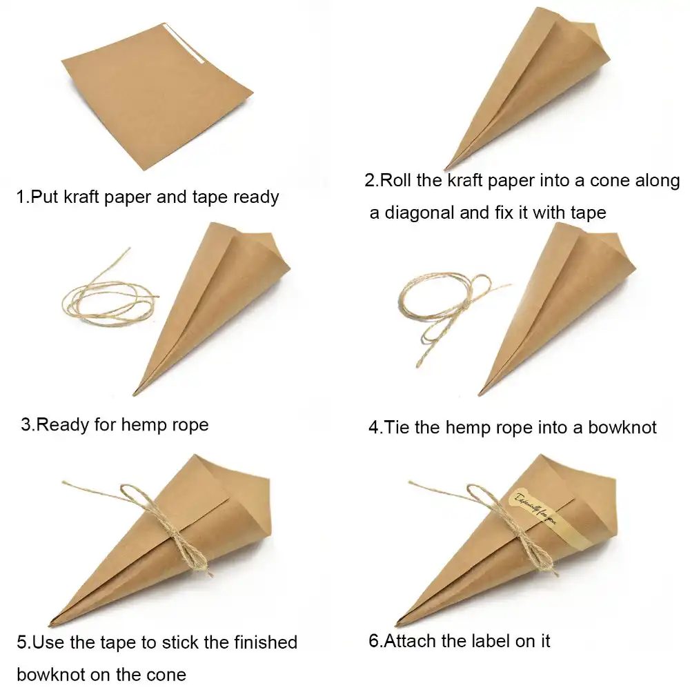 Behogar 50Pcs/set DIY Handmade Kraft decorative Paper Cones Chirstmas Wedding Candy Flower Party