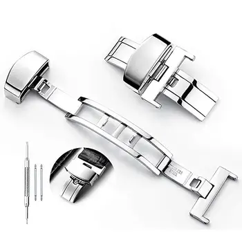 

Stainless Steel Push Button Automatically Open Double Push Button Butterfly Deployment Buckle Clasp Leather Strap Buckle