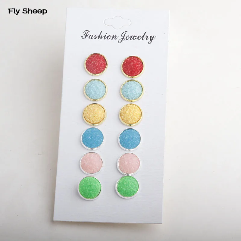 6 pairs Pack Set Fashion Drusy Ear Nails 12mm Mixe...