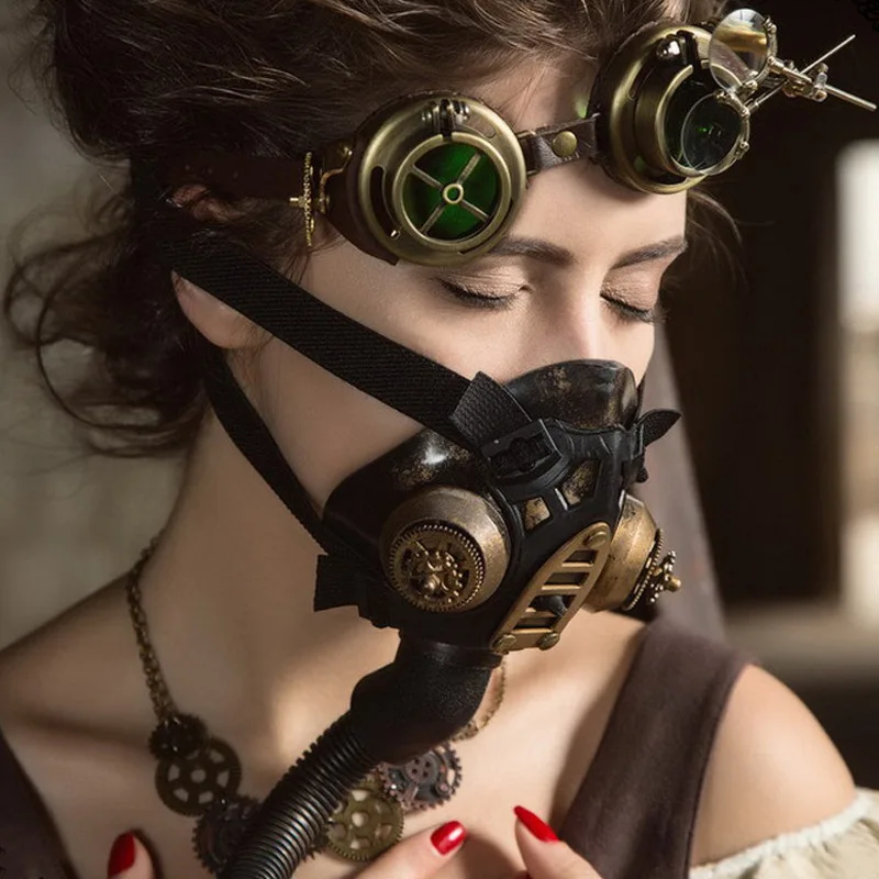 

Steampunk Gas Mask For Women Cosplay Halloween Costume Accessories Retro Punk Rock Mask Gothic Gold Metallics Resin Mask