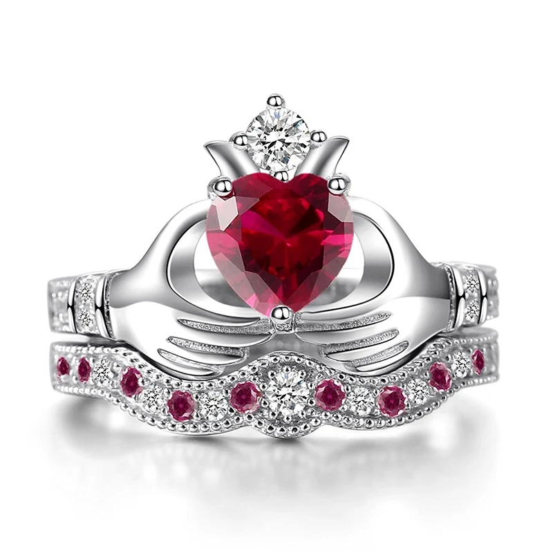 

Claddagh Red Heart Stone Rings for Women Wedding Wave Ring Set Silver Ring Luxury Jewelry Bague Femme Anillos Mujer O1H944