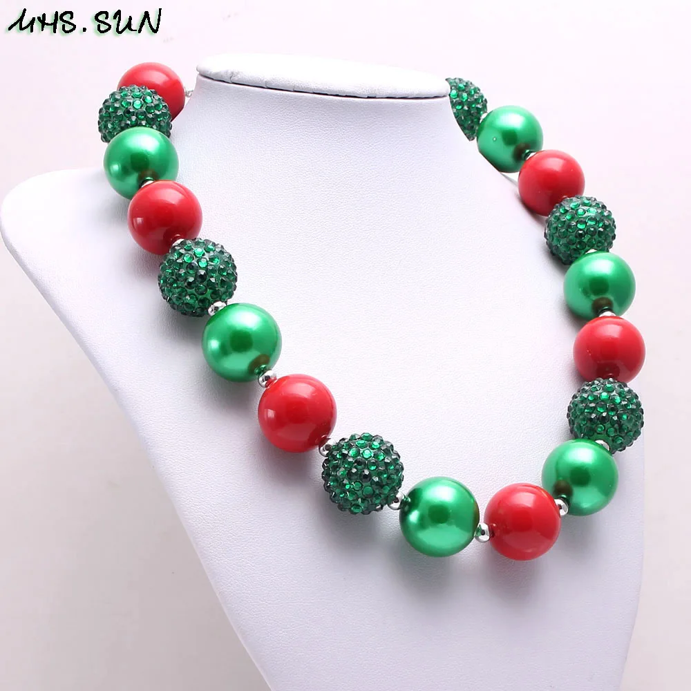 BN557-1 (6),$5.85-1$3.13-1.Newest Christmas Jewelry Chunky Beads Necklace for Child Girls GreenRed Bubblegum Chunky Necklace Kids Fashion GiftJPG