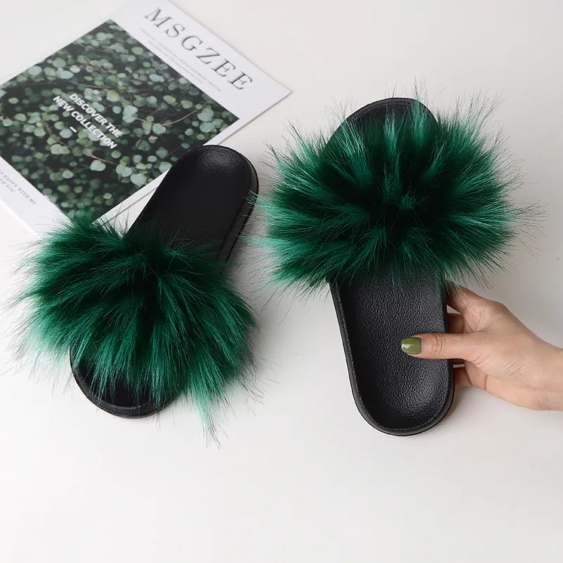 

Fashion Fur Slippers Summer Furry Slippers Female Faux Fur Slides Home Plush Slippers Flat Flip Flops Casual Shoes Ladies Shoes
