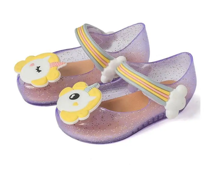 Сандалии для девочек прозрачная обувь Melissa сандалии для маленьких девочек Радужный Единорог Нескользящие пляжные сандалии для младенцев