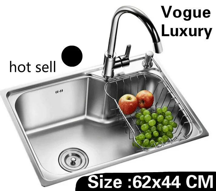

Free shipping Apartment kitchen single trough sink luxury do the dishes 304 stainless steel hot sell 62x44 CM