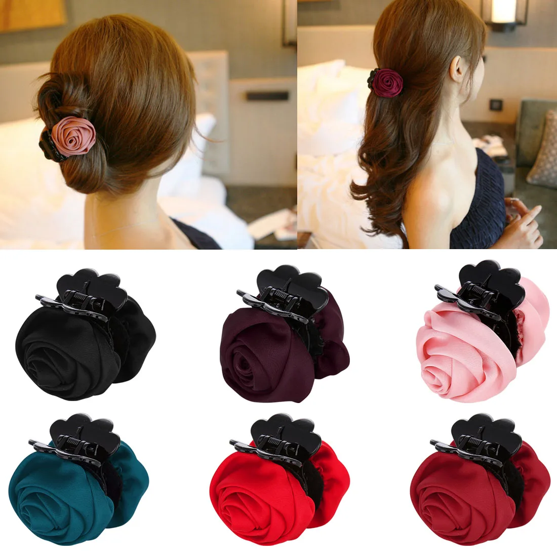 

Plastic Teeth Hair Claw Clips 6colors Rose Flowers Exquisite Elegant Medium Sizefor Women Girl Ponytail Flower Hair Accessories