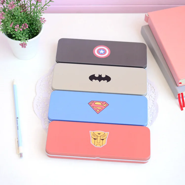 

Super Hero American Oxford Series Batman Superman Transformers Captain America Iron Metal School Pencil Case Stationery Box
