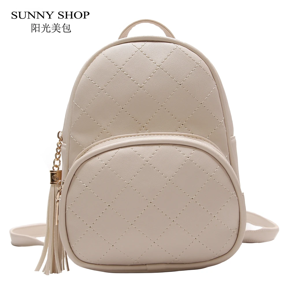 

SUNNY SHOP Kawaii Cute Mini Backpack Women 2018 Korean Plaid Bagpack PU Leather Pink Beige For High School College back bag Lady