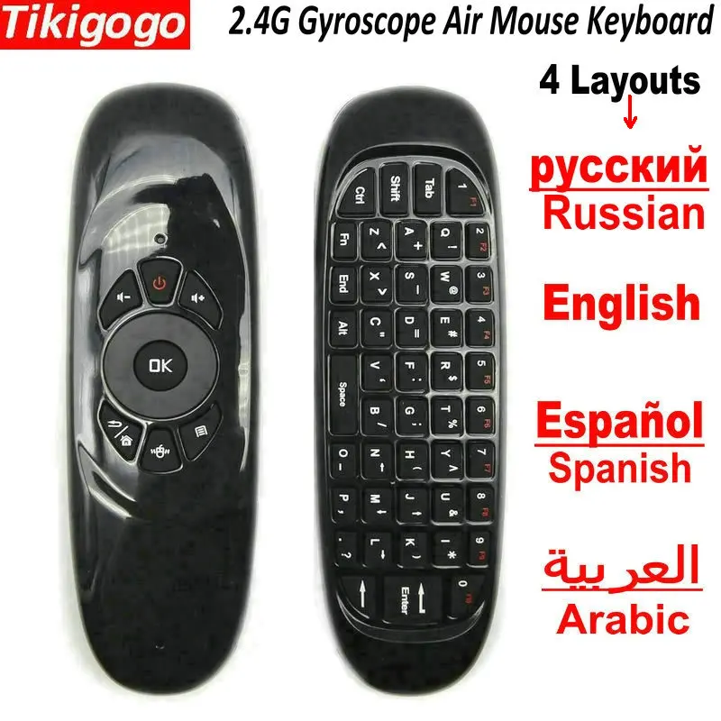 Calvas C120 2.4G Gyroscope Air Mouse Mini Wireless Keyboard Russia English for Android Smart TV Box PC Windows Mac Remote Control Color: C120 English Version 