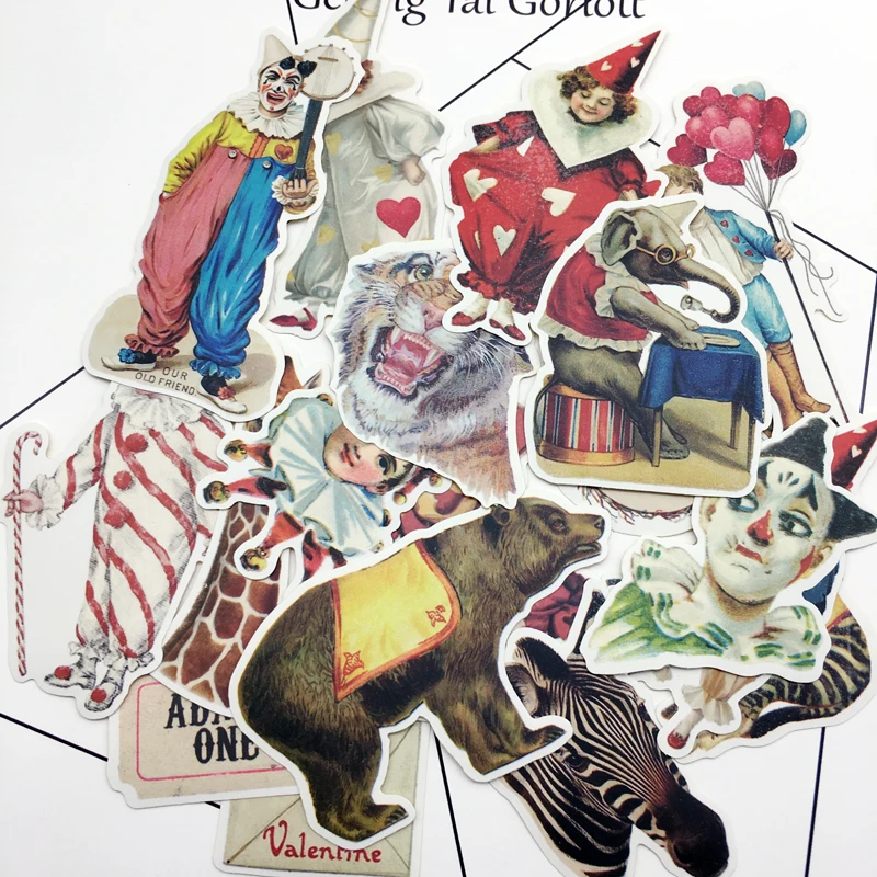 

20pcs Circus troupe Clown sticker Hand Account DIY Material Tool Cartoon, Cute Diary stationery sticker