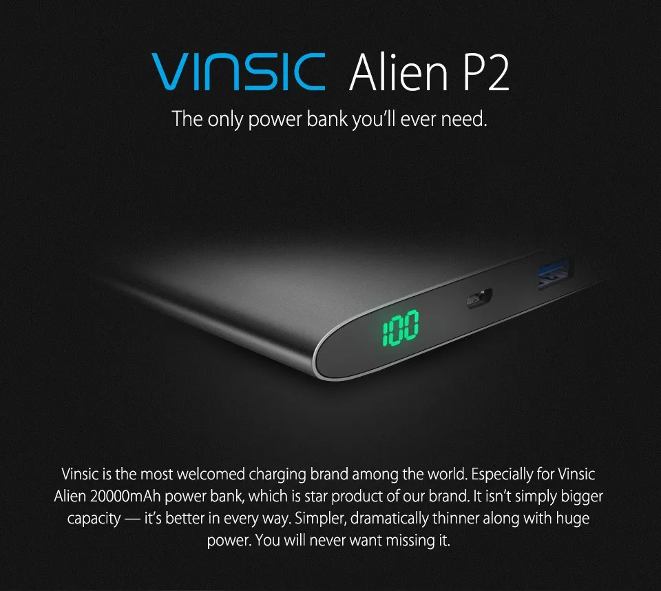 VINSIC power Bank 20000 mAh портативное зарядное устройство для мобильного телефона, Внешнее зарядное устройство, power bank 20000 mAh для Xiaomi Mi