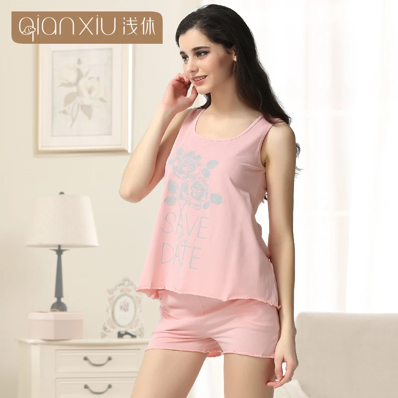 Qianxiu пижамы комплект для женщин рукавов Pyjama роковой 95% хлопок Homedress|pajama sets for