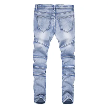 

Droppshiping Men Streetwear Jeans Pants Ripped Pleated Skinny Slim Fit Long Pencil Trousers dg88