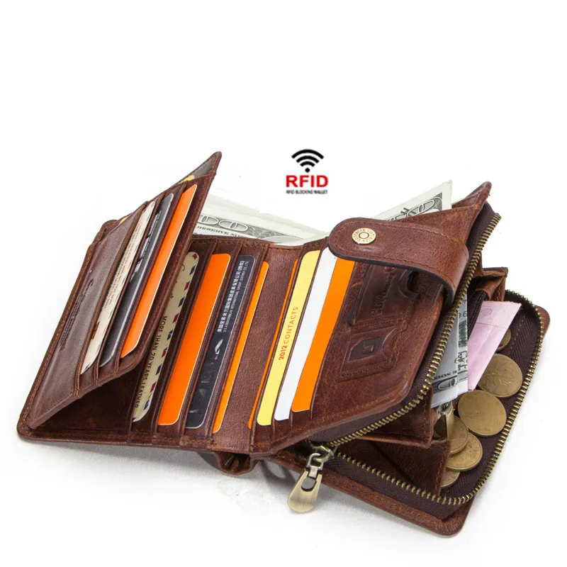 

Luxury Cow Leather Men Wallets with Coin Pocket Vintage Male Purse Function Brown Genuine Leather Men Wallet with Card Holders