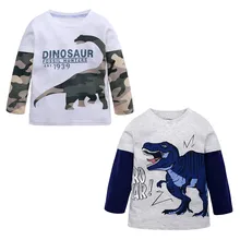 Детская камуфляжная футболка с длинным рукавом для мальчиков мультфильм Динозавр