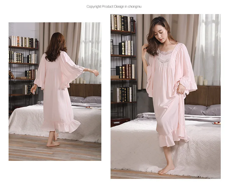 Хлопок для сна Lounge Винтаж Ночное платье осень для женщин пижамы Ночная Рубашка домашняя одежда принцессы длинная ночная рубашк