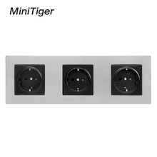 Minitiger панель из нержавеющей стали тройная розетка 16А в Европу в Россию Испания электрическая розетка серебристый черный детская защита для двери