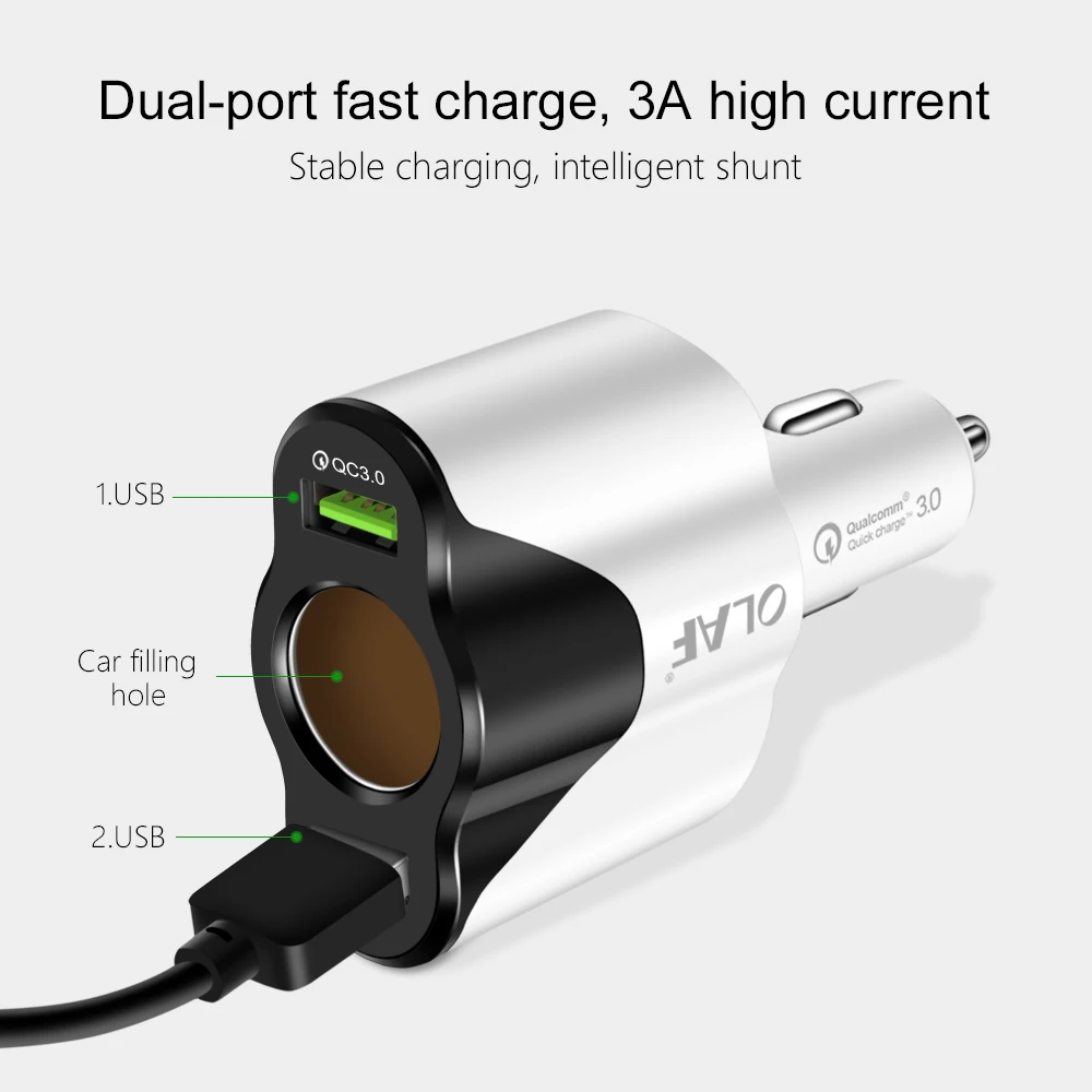 Олаф автомобильное зарядное устройство Quick Charge 3,0 с гнездом прикуривателя Автомобильное двойное USB зарядное устройство для iPhone 8 7 6 samsung S8 Xiaomi gps DVR