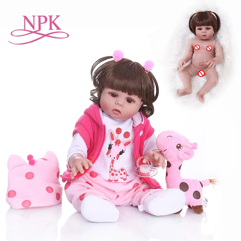 

NPK 48CM bebe doll reborn toddler girl doll in pink dress full body soft silicone realistic baby waterproof Anatomically Correct
