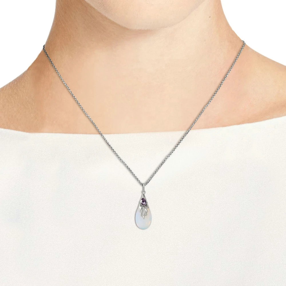 Дизайн распродажа слеза полудрагоценный лунный камень кулон ожерелье для женщин Циркон Серебряный цвет модные ювелирные изделия KAN195
