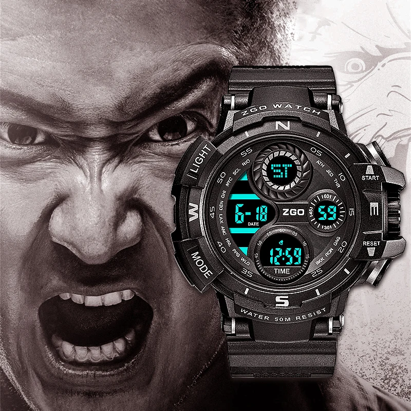 

ZGO Watch Men Waterproof 50m Outdoor Sports Digital Watch Led Cold Light Electronic Mens Swimming Wristwatch Zgo815 Dial Clock.