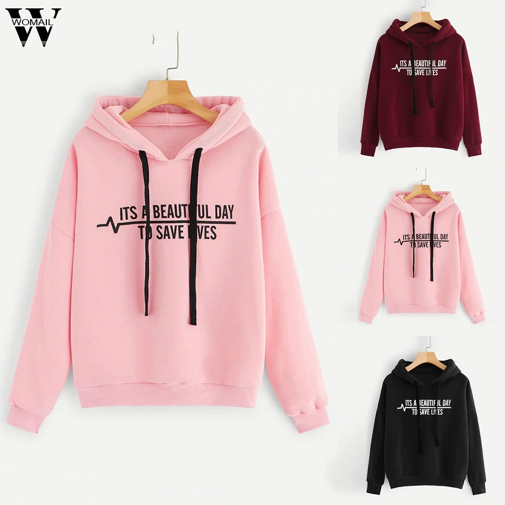 

Womail Sweatshirts Women Autumn Long Sleeve Letter Print Sweat Hooded Sweatshirt Hoodie Coat Sportswear Street Wear Outwear J717