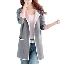 Длинные свитера женские новые осенние универсальные пэчворк полный рукав Тонкий Карманный вязаный кардиган свитер M-XXXL