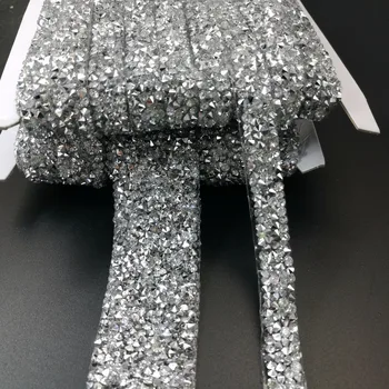 

20CM Length Hot Fix Glitter dress Rhinestones Motifs Ribbon Crystal iron on patches applique hotfix strass 3cm and 1cm
