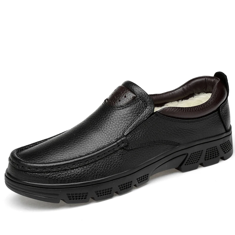 

AMSHCA Genuine Leather Men Casual Shoes Slip on Waterproof Loafers Warm Winter Shoes for Man Soft Cow Leather Loafers with Fur