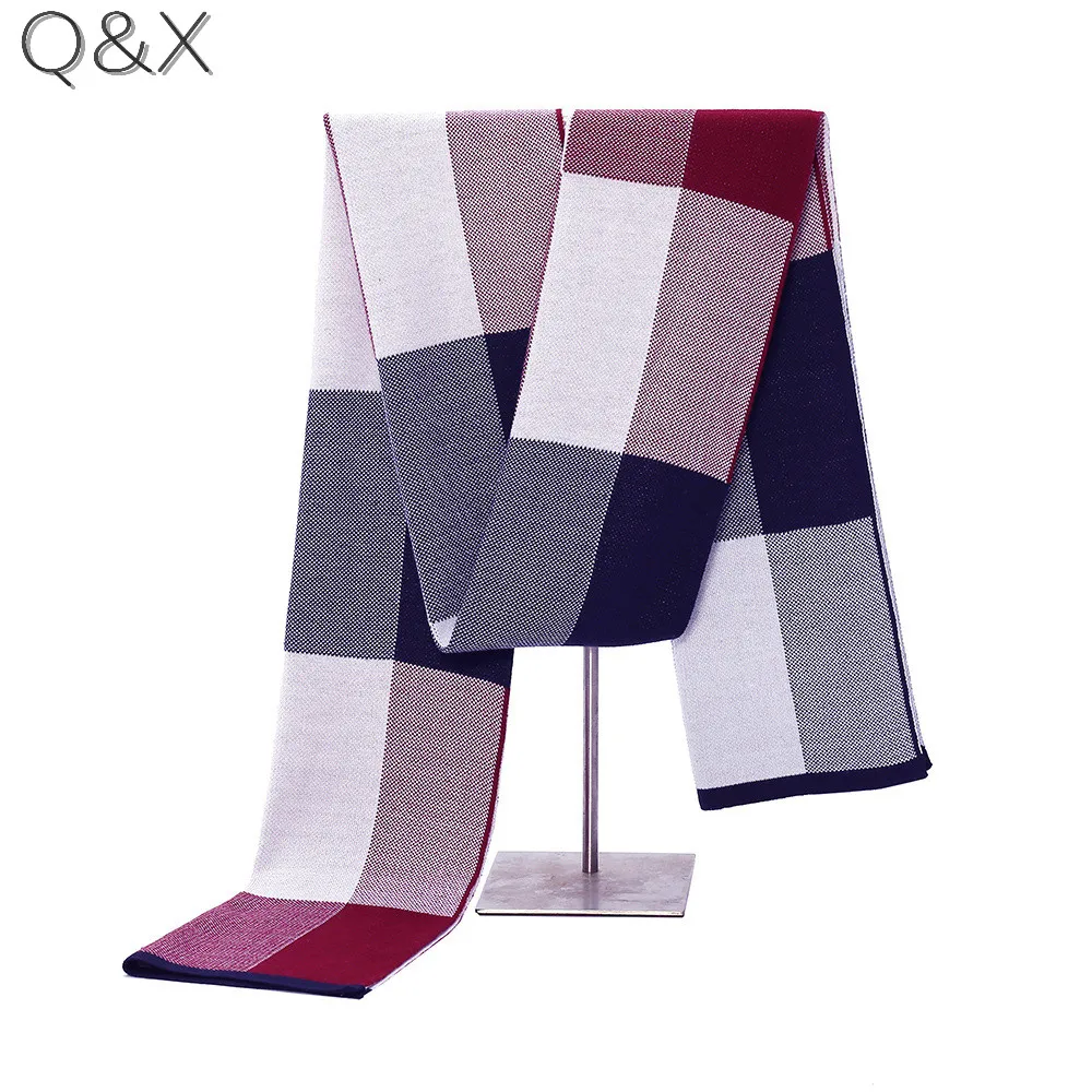

SC21 2018 Cashmere Warm Winter Designer Fashion Plaid Patchwork Long Black Grey White Male Ring Scarf Men Thick Shawl 180*30