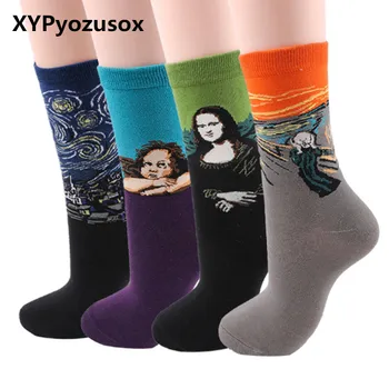 

New Retro Oil Painting Art Socks Men Cotton Fashion Happy Socks Calcetines Vintage Men Cotton Van Gogh Socks Streetwear Meias