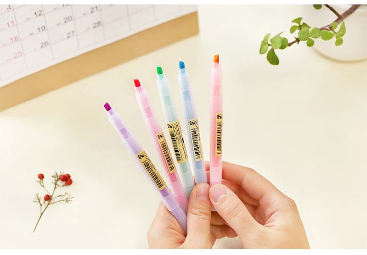 1pc soft pastel ended highlighter pen Fluorescent pen Marker pen Mild liner DIY School supplies Office Stationery kawaii